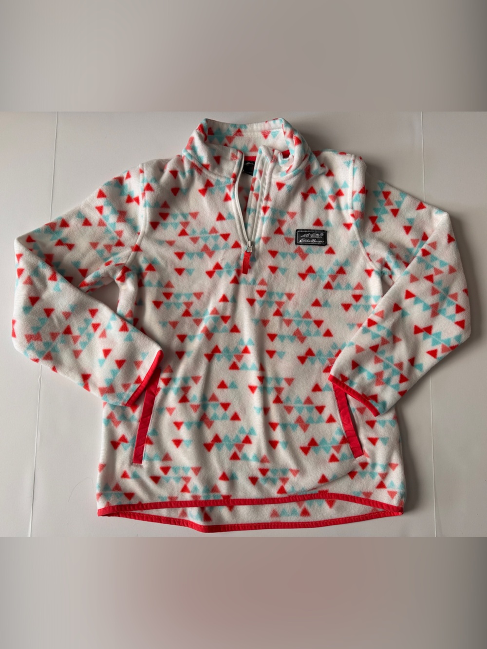 Kids Girls 14 Fleece Quarter Zip Jacket Eddie Bauer Youthquest NWOT TEAL RED